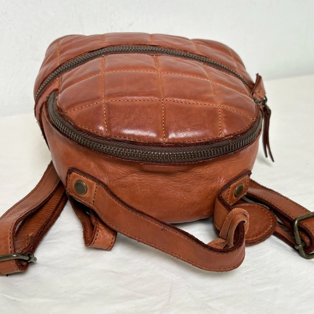 HARBOUR 2nd Small Leather Quilted Backpack Bag Cognac Whiskey Brown